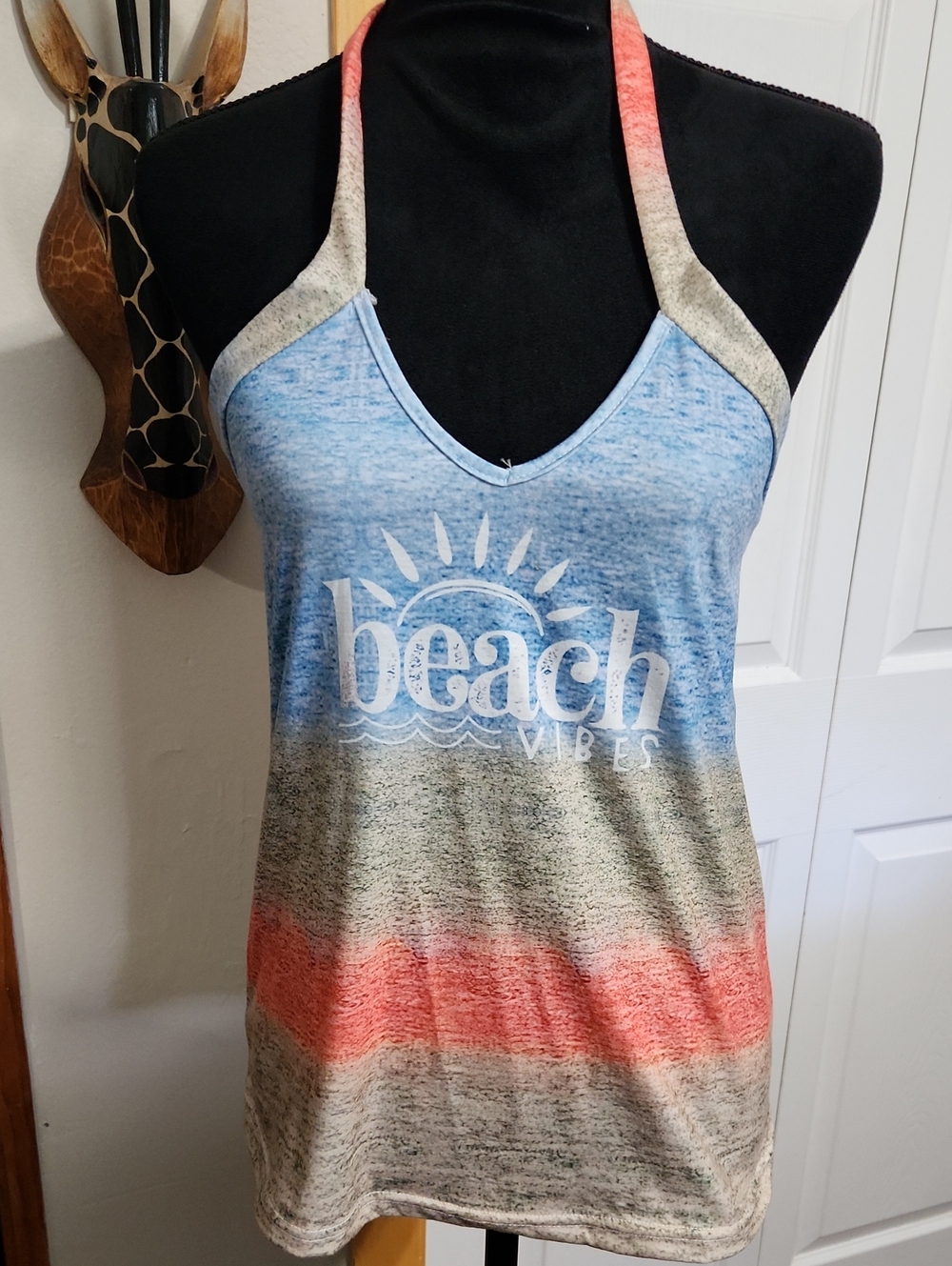 Beach Vibes Ombre Halter Tank Top - Blue Coral